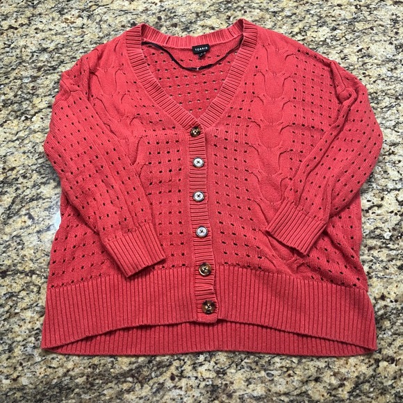 torrid Sweaters - Torrid Womens 1 Coral Pink Pointelle Cable Knit V-Neck Button Cardigan Sweater